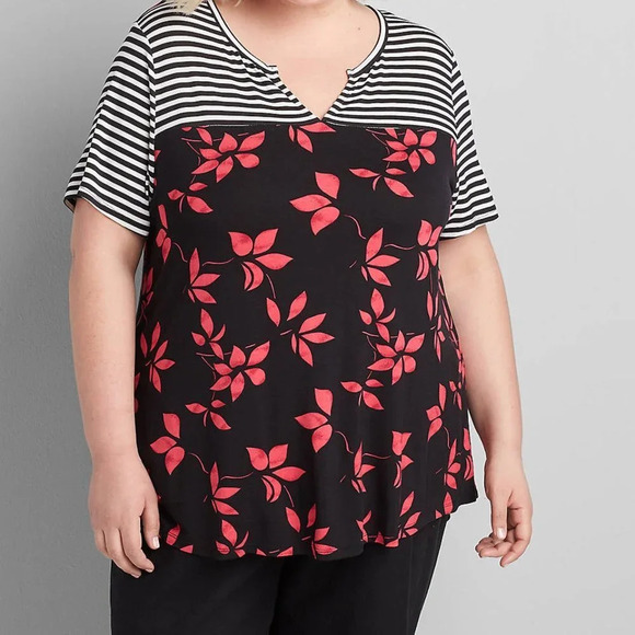 Lane Bryant Tie-Neck Subtle Swing Cami In Joy Stripe Tee - Picture 1 of 6